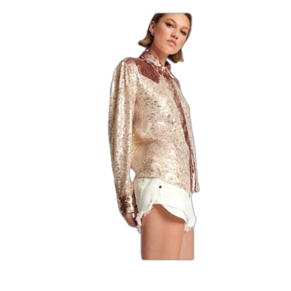 Women’s Rose Gold Sequin Western Shirt, Size Small - Picture 5 of 9